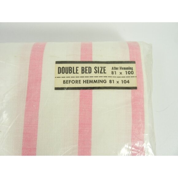 Vintage NOS Double Flat Sheet Unhemmed Pink Stripes Candy Tone Tex-made Canada - Picture 2 of 6
